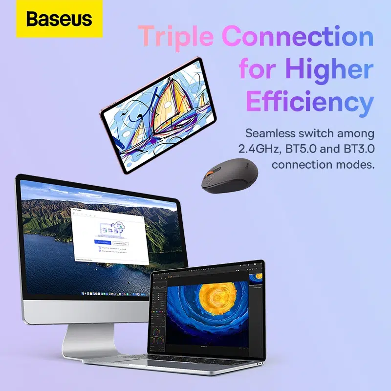 Baseus F01B Tri-Mode Wireless Mouse Frosted Gray - Image 4
