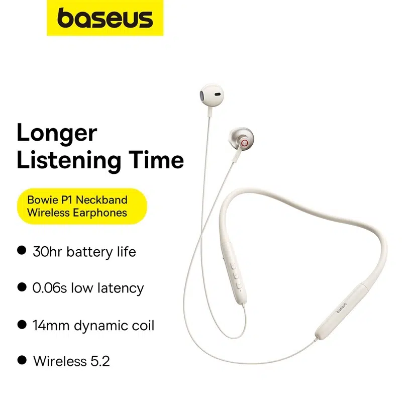 Baseus Bowie P1 Neckband Wireless Earphones Stellar White - Image 7