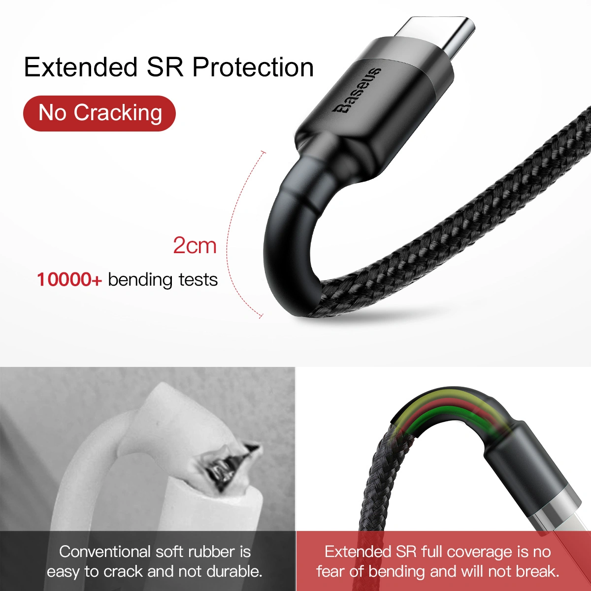 Baseus cafule Cable USB For Type-C 3A 1M Gray+Black - Image 10